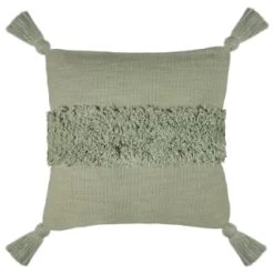 B&M Indigo Tufted Stripe Cushion With Tassels - Sage