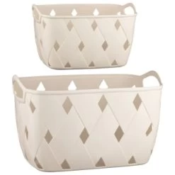 Diamond Embossed Cream Storage Basket - Medium -Home Improvement Store 384959 384968 diamond embossed storage basket cream group
