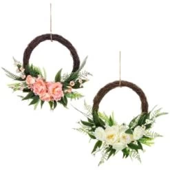 Bloom Wicker Floral Wreath - White -Home Improvement Store 392815 27cm half wicker floral wreath with jute hoop hanger group