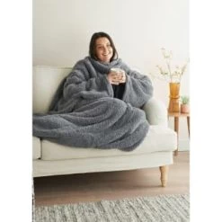 Home Essentials Teddy TV Blanket - Charcoal -Home Improvement Store 393425 home essentials teddy tv blanket charcoal